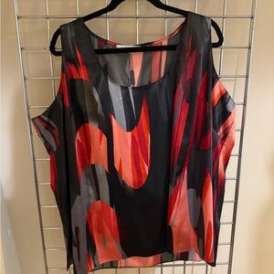 Tahari Woman Reno Blouse Abstract Red/Black/Gray Sleeveless silky Sz 3X NWT